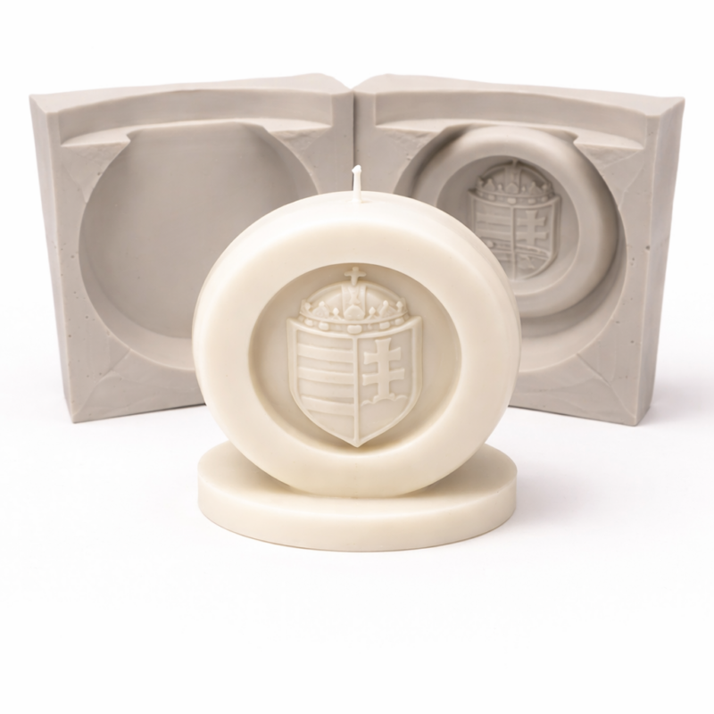magyar címeres szilikon öntőforma kör alakú gyertya készítéshez részletgazdag mintával